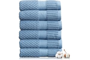 NY Loft 100% Cotton Hand Towel 6 Pack | Super Soft & Absorbent Quick-Dry Hand Towels 16" x 28" |Textured and Durable Cotton | Trinity Collection (6 Pack Hand Towel, Blue Shadow)