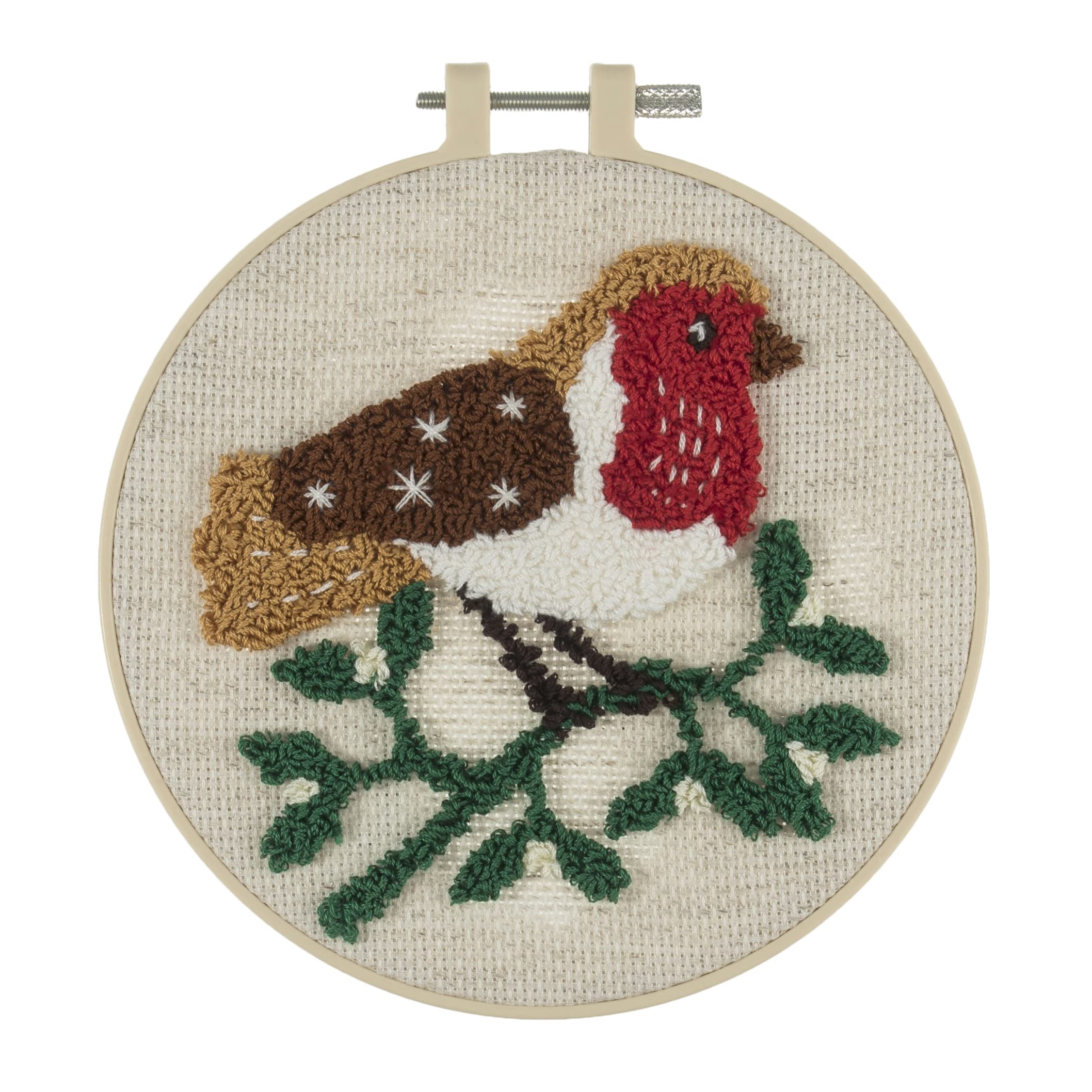 Trimits Embroidery Punch Needle Hoop Kits, 15.2cm 6”, Robin — image 1