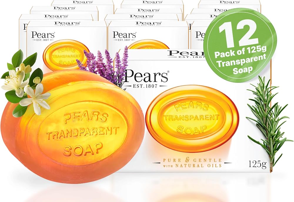 Pears Pure & Gentle Transparent Soap Bar 12 x 125g Natural Oils