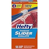 Hefty Slider Freezer Bags, Gallon Size, 56ct | Gallon Freezer Bags, Freeze Leftovers, Meat, Fruit, Veggies, Desserts, Secure Slider Closure