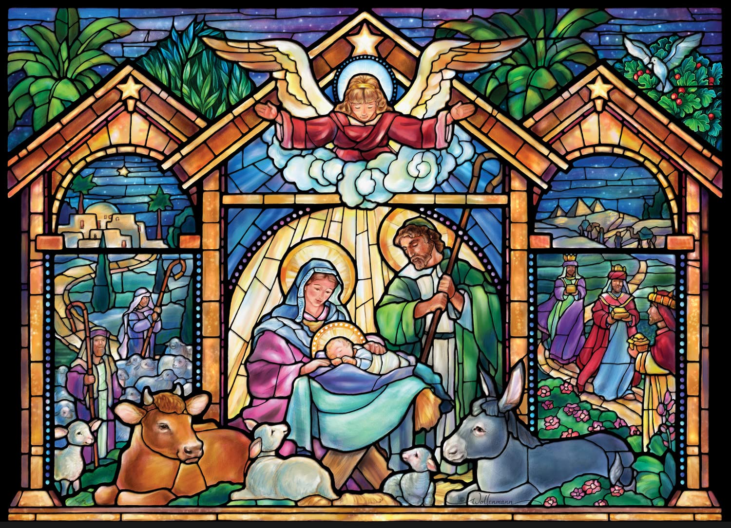 Stained Glass Nativity Jigsaw Puzzle Advent Calendar 1000 Piece by Vermont Christmas Company - 24 Puzzle Sections to Complete - Count Down to Christmas Each Day in December