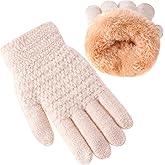 Winter Gloves for Boys Girls - Kids Warm Knit Thermal Cable Knitted Gloves Wool Fleece Lined Mittens for Cold Weather