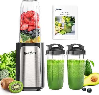 Mixer, 900W Mini Smoothie Maker, Standmixer mit 3 Tragbare Mixbechern(2×500ml & 1×700ml), Vierklingenklinge aus Edelstahl, BPA-Frei, Leicht zu Reinigen, Blender elektrisch für Shake, Smoothie