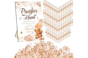 Thyle 51 Pcs Pacifier Hunt Baby Shower Games Include Hunt Sign and 50 Acrylic Pacifiers for Baby Shower Game Decoration Gift Sets Gender Reveal Party Decor(Brown Bear)