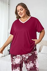 Vozanet Women's Pajama Sets Short Sleeve with Long