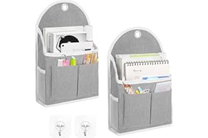 Ndeno 2 Pack Wall Hanging Organizer Bag with Pockets Fabric Storage Bag Basket Caddy Waterproof Over the Door Pouch Closet Shelves with Hook for Kitchen,Bedroom, Bathroom (Grey+Grey)