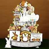 Marsui Easter Tiered Tray Decor Happy Easter Tiered Tray Ornament Rustic Farmhouse Spring Sign Bunny Truck Gnome Egg Wooden Sign for Home Table Decor(Bunny)