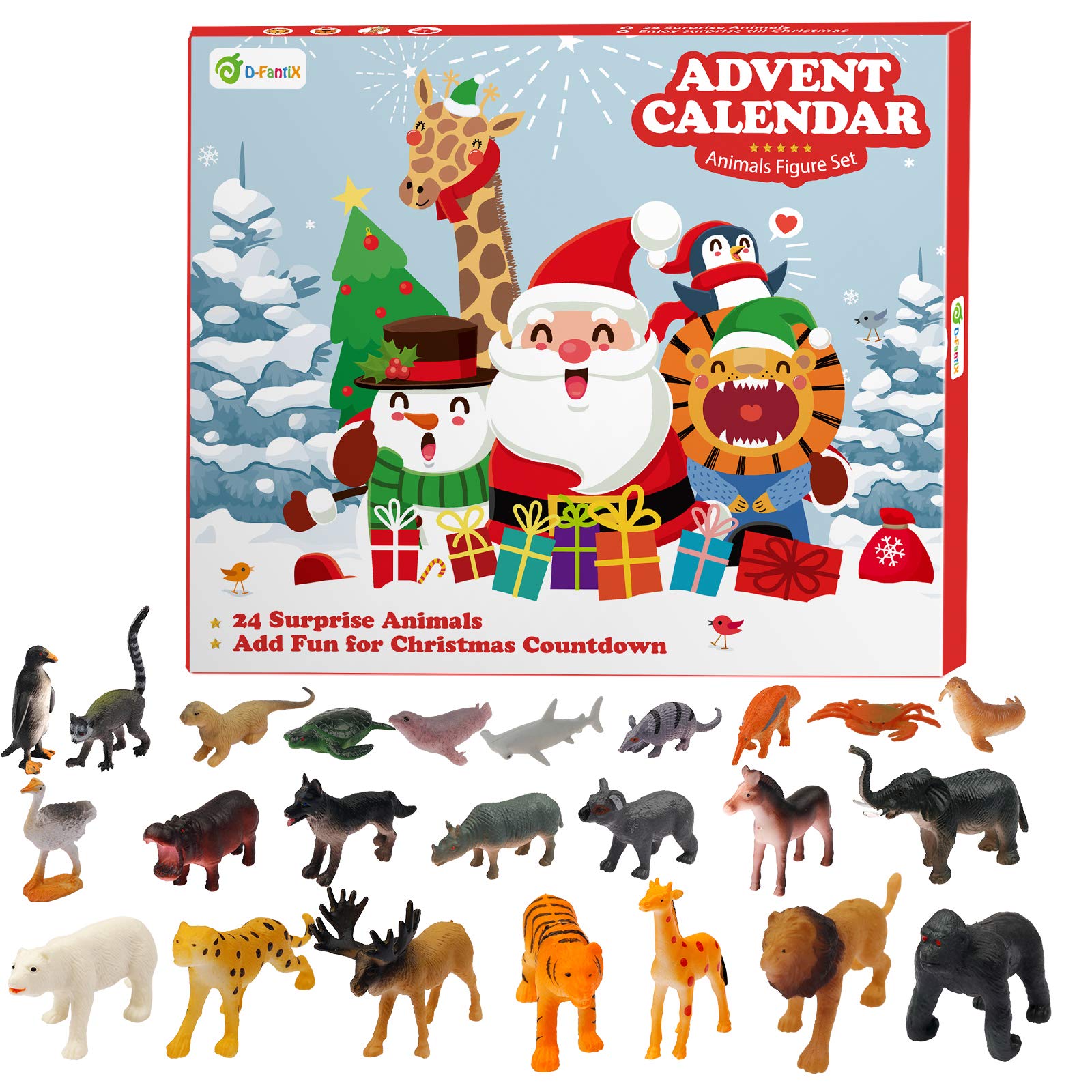 D-FantiX Kids Animals Figures Toys Advent Calendar 2025 Realistic Animal Figurine Toys Christmas Advent Calendar Xmas 24 Days Christmas Countdown Calender for Boys and Girls