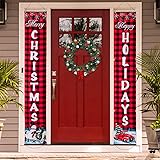 Christmas Banners Porch Sign, Hanging Sign Banner for New Year Christmas Decorations Welcome Door Sign for Home Outdoor Indoo