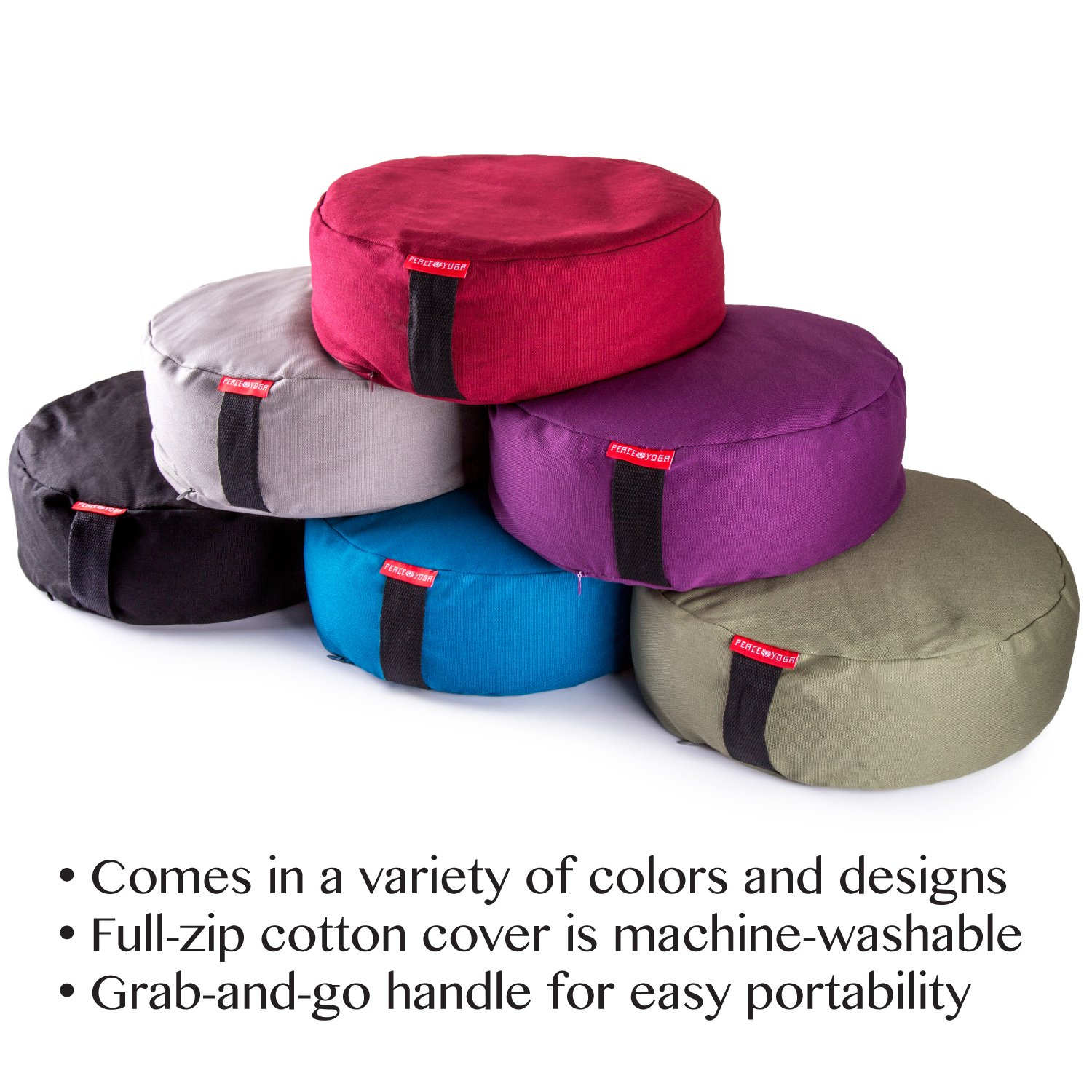 Peace Yoga Zafu Meditation Yoga Buckwheat Filled Cotton Bolster Pillow