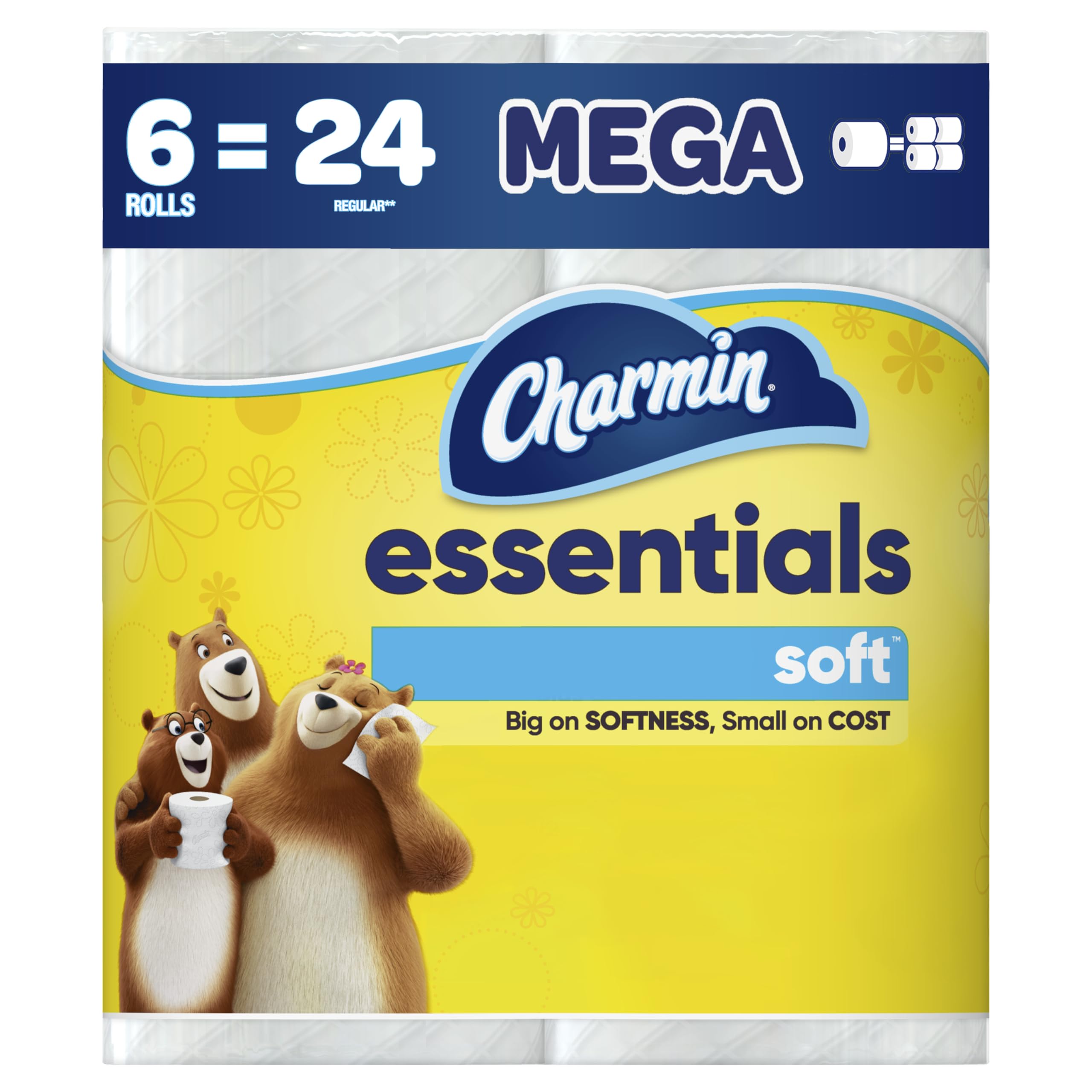 Charmin Essentials Soft Toilet Paper 6 Mega Rolls, 330 sheets per roll