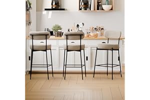 DYHOME Bar Stools Set of 3, Grey 28 Inches Counter Height Bar Stools,Upholstered Boucle Barstools with Back, Mid-Century Mode