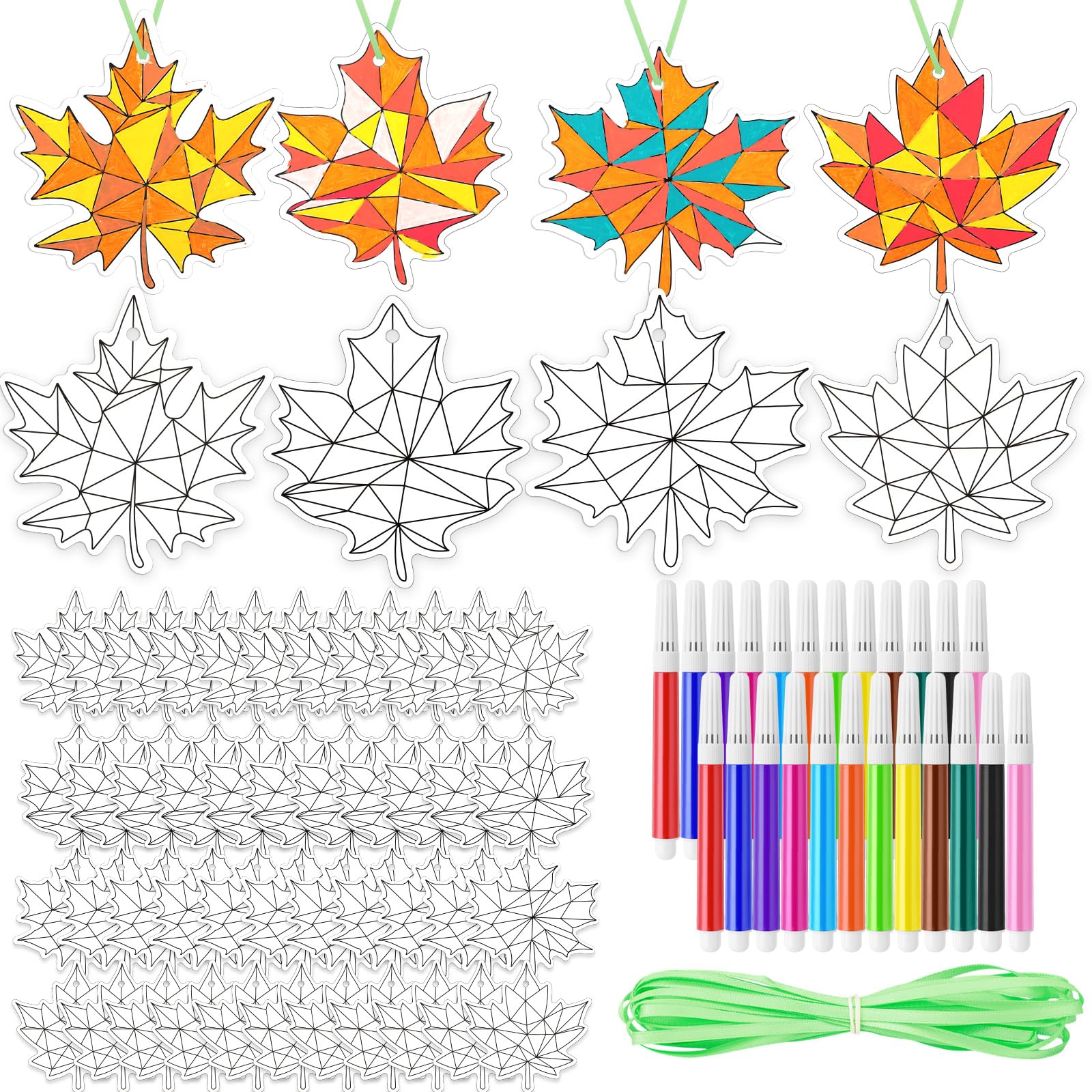 Photo 1 of Blueweenly 80 Pcs Color Your Own Thanksgiving Fall Leaves DIY Coloring Leaves Craft for Kids Coloring Autumn Maple Leaf Ornaments for Kids Fall Thanksgiving Party Classroom Activity Art Project Craft