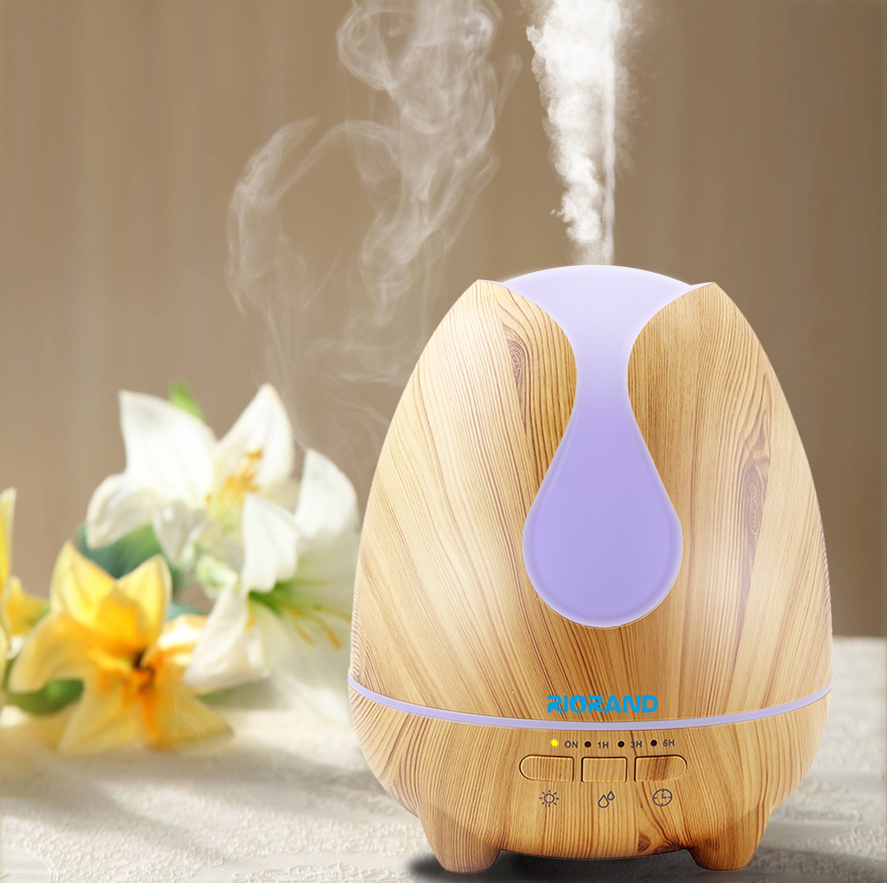 Newest Water droplets Style Aromatherapy Diffuser,7 Color LED Light,Best Yellow Wood Grain(500ml)