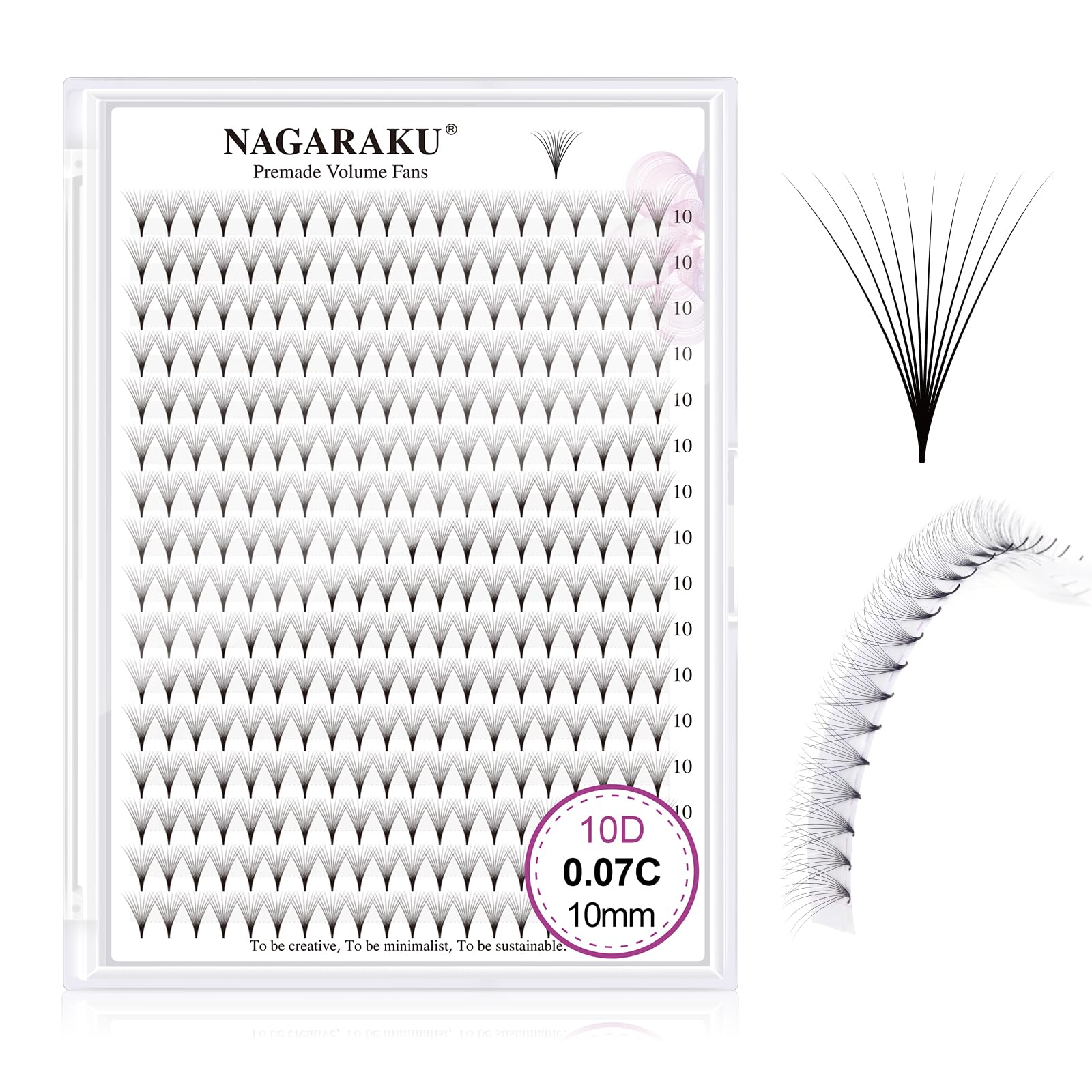 NAGARAKU Eyelash Extensions 320 Clusters Premade Fans Russian Volume Long Stem Premade Fans Thin Pointy Base Natural Pre Fanned Fluffy False Eyelash Black 16 Rows (10D 0.07 C Curl 10mm) — image 1