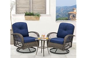 MELLCOM 3 Pieces Patio Furniture Set, Outdoor Swivel Rocker Patio Chairs, Wicker Patio Bistro Set with Rocking Chair and Glas