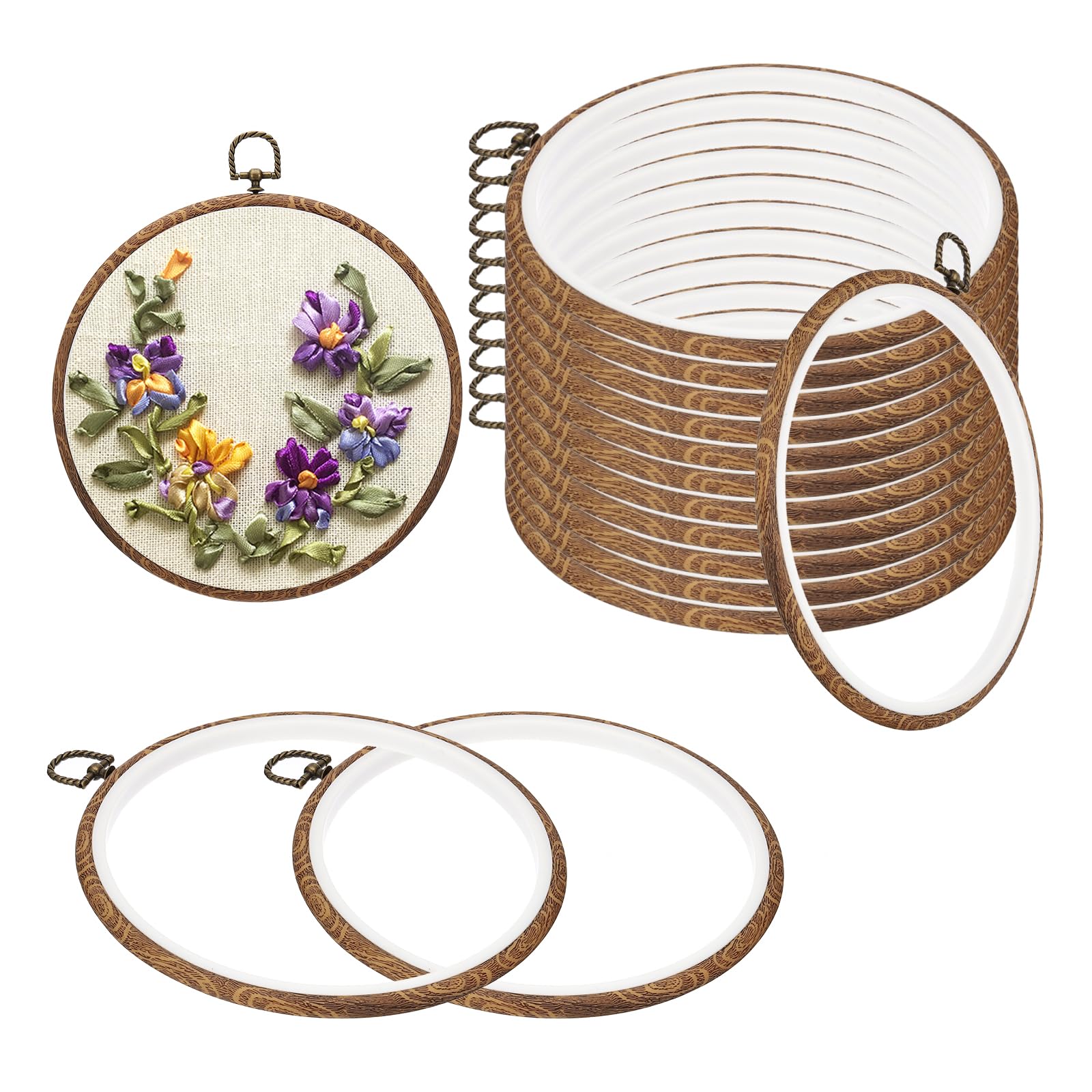 PATIKIL 8inch Embroidery Hoops, 15Pieces Imitated Wood Circle Frame Cross Stitch Hoop Ring for Embroidery Art Craft Sewing Ornaments Hanging Decoration