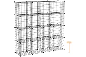 C&AHOME Wire Cube Storage, 16 Cubes Organizer Metal Grids Storage, Storage Bins Shelving, Modular Bookshelf Shelf, DIY Closet Cabinet Ideal for Bedroom, Office 48.4”L x 12.4”W x 48.4”H Black