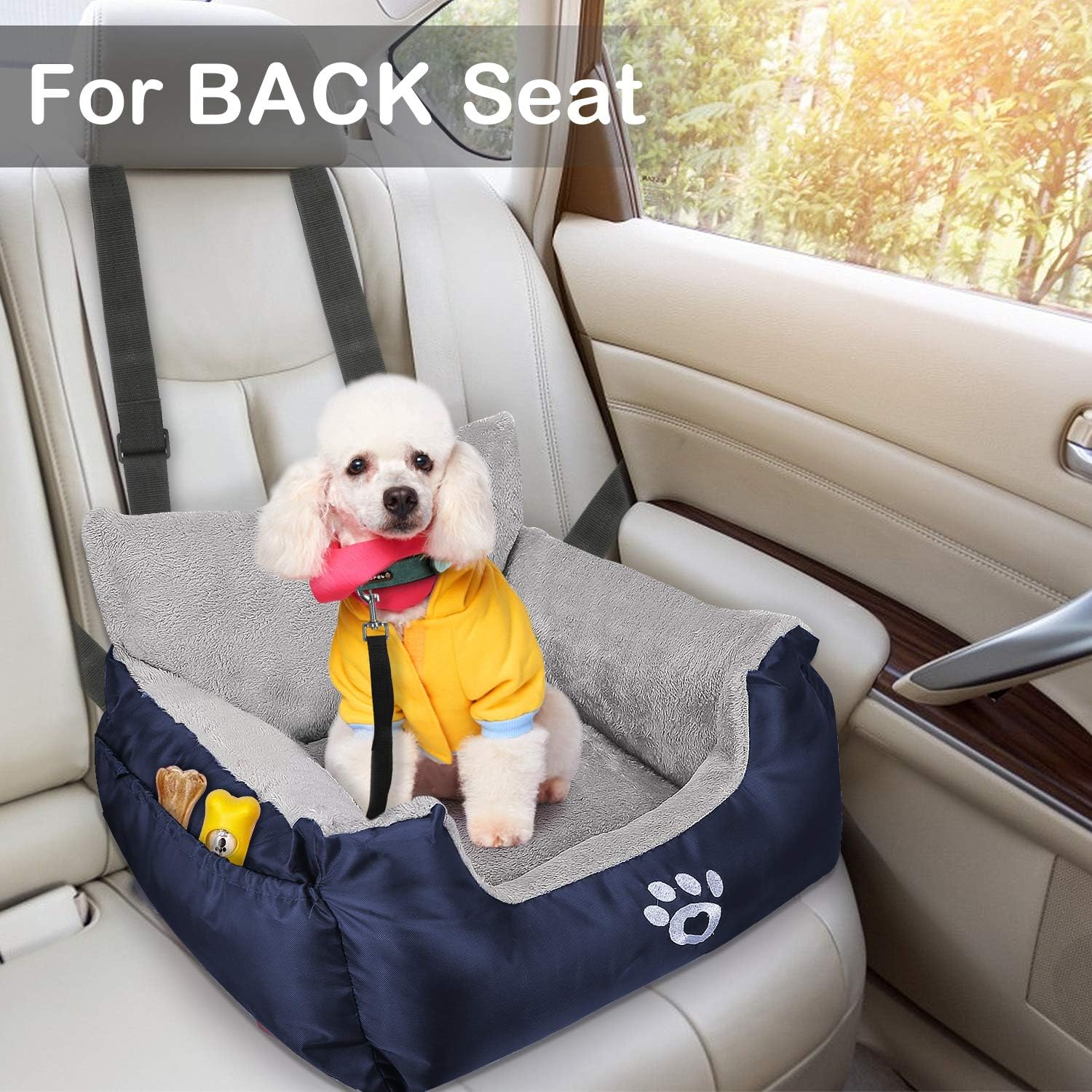 GoFirst Dog Car Seats for Small Dogs or Cats Pet Booster Seat Travel Bed with Storage Pocket and Clip-On Safety Leash - Image 4