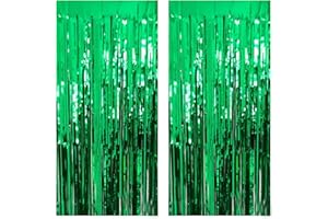 ACUTEYE Green Foil Fringe Curtain 3.3×8.3FT 2 Packs, Metallic Tinsel Curtains Party Streamers for Birthday Graduation Baby Shower Decoration (2pcs,3.3FT×8.3FT, Green)
