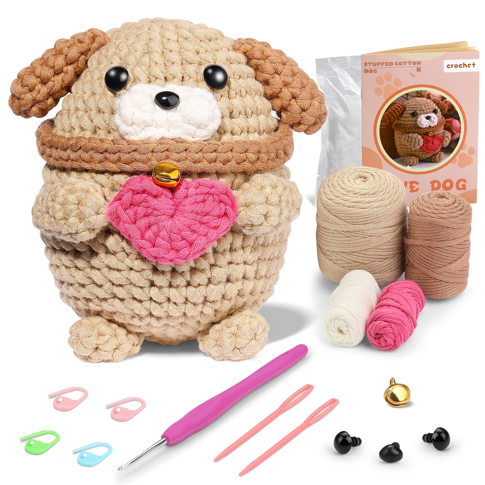 dipeer Crochet Kit, Complete Crochet Kits for Beginners Adults Cotton-Nylon Blend Yarn Dog Crochet Kit Includes Video Tutorial, Instruction, Crochet