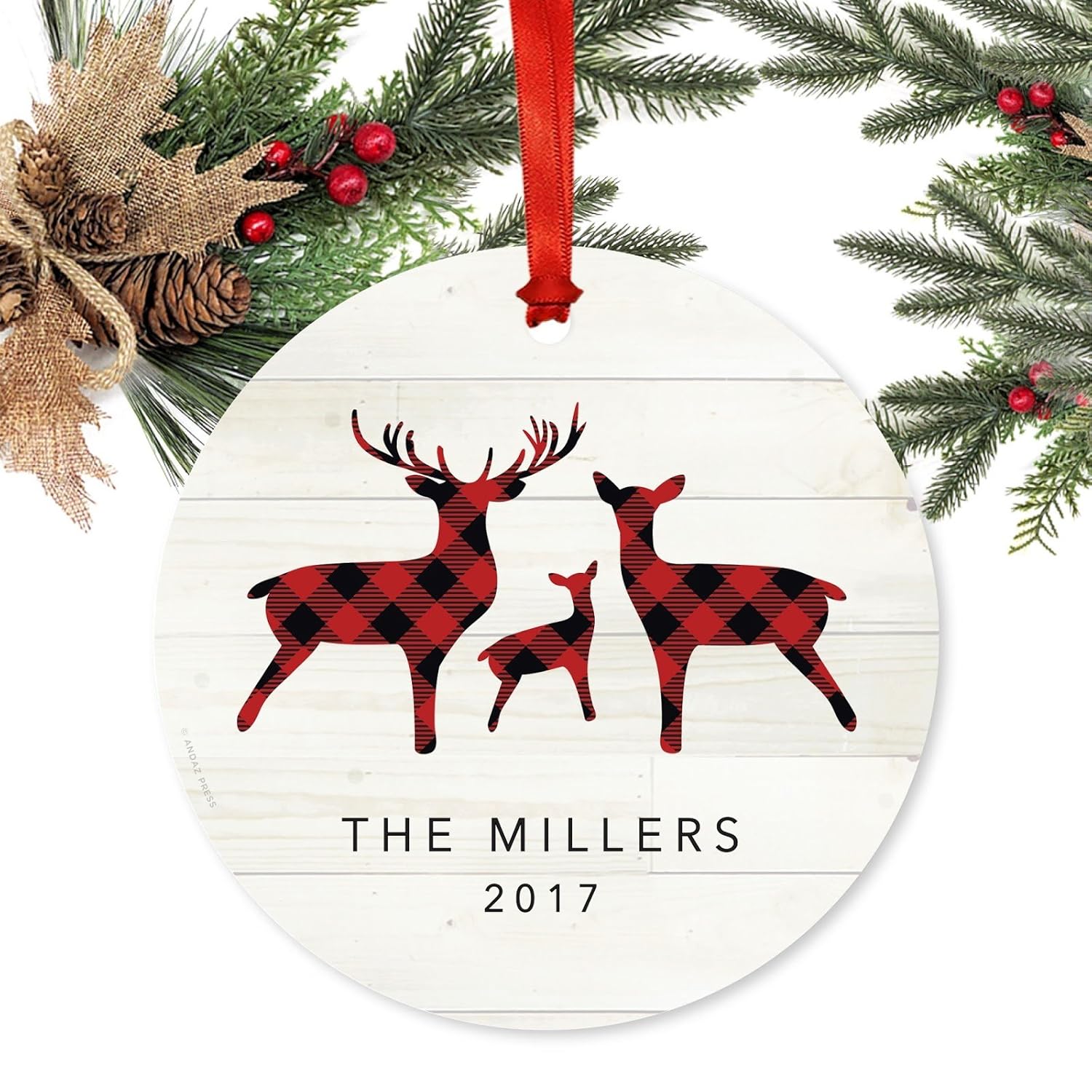 Includes Ribbon And Gift Bag Andaz Press Family Christmas Ornament 1 Pack Red Plaid Monogram Letter M Metal Pendants Drops Finials Home Kitchen Fcteutonia05 De