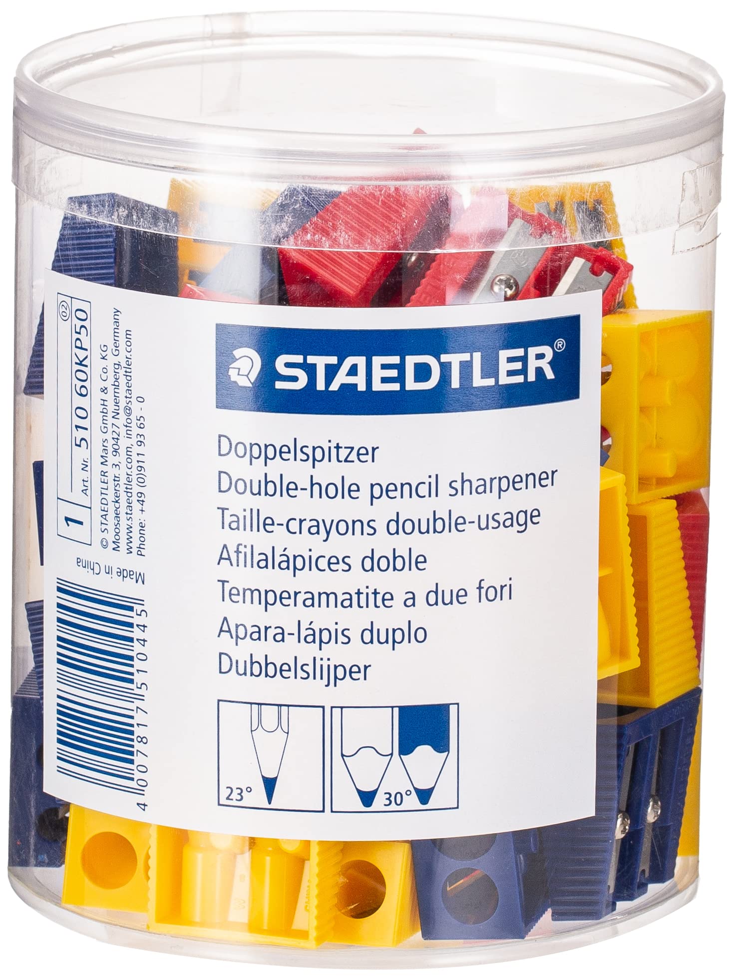Staedtler 510 60KP50 Double Pencil Sharpener for Pencil Assorted Colours (Pack of 50 in a Tube