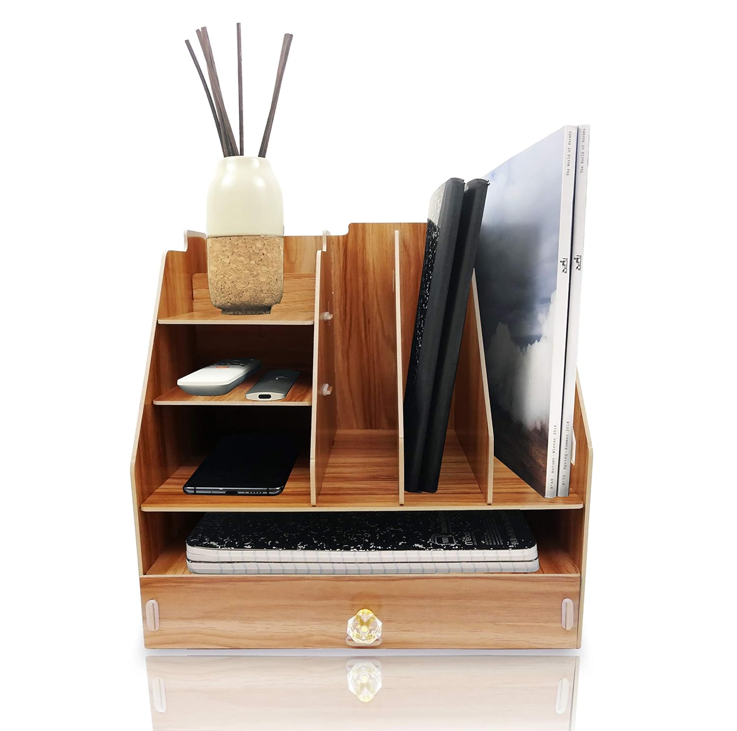 Wood Desk Organizer with Drawer and Upright File sorters