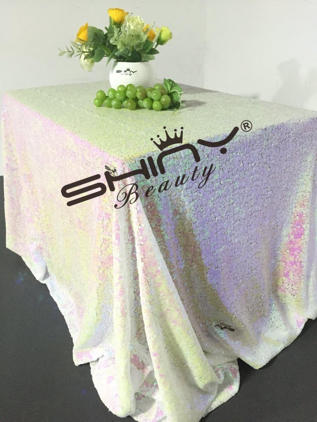 ShinyBeauty Rectangular 60x102Inch Iridescent White Sequin