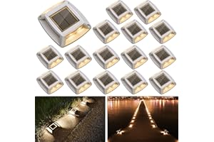 ETETALE Solar Driveway Lights 16 Pack, Solar Powered IP68 Waterproof Dock Lights, 4 LED Driveway Markers Deck Light for Dock, Pathway, Walkway, Sidewalk, Garden, Yard, Stair, Marine Use (Warm)