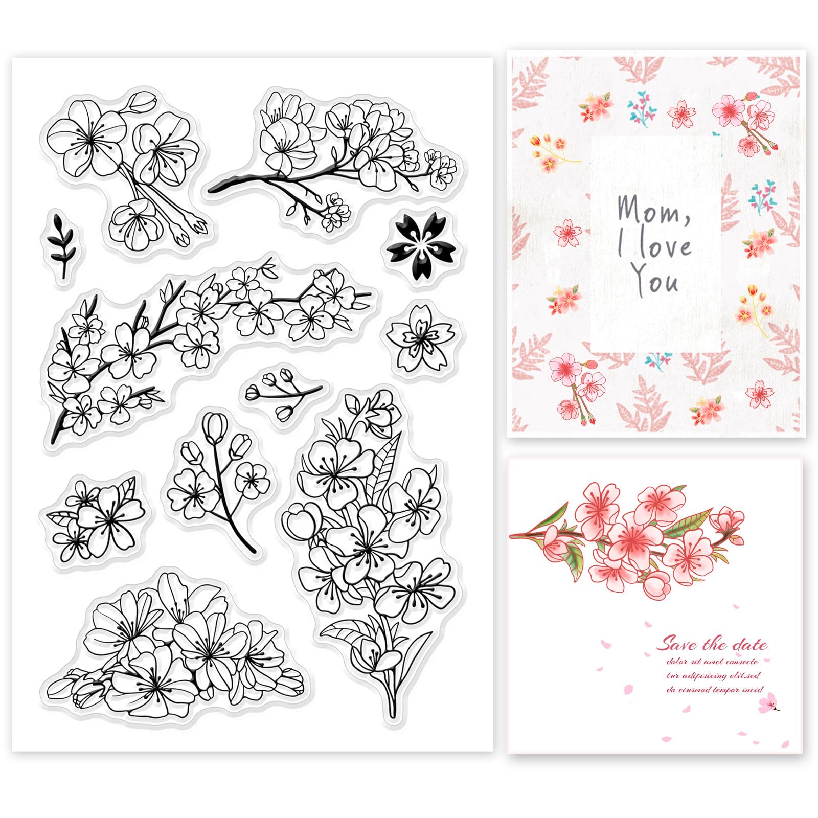 GLOBLELAND Natural Cherry Blossoms Flower Silicone Clear Stamps Acrylic Stamps for Scrapbooking Photo Card Album Decoration Spring Gift 160 x 110 mm