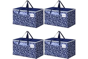 HomeHacks Moving Bags, Extra Large Size Moving Boxes, Heavy Duty Luggage Bags with Smooth Zipper and Sturdy Handles, Large Capacity & Easy Loading Storage Totes for Space Saver 88L, 4-Pack, Blue