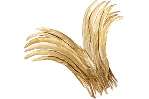 Holmgren Gold Rooster Tail Feathers - 60pcs 12-14inch Long Metallic Rooster Tail Feathers Bulk for DIY Crafts Costume and Halloween Party Performances Decoration (Gold)