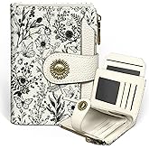 Icycay Flowers Floral Small Wallet Women RFID Blocking Bifold, Credit Card Holder, Zipper Coin Pocket, PU Leather, Compact, Travel, 4 ID Window, 14 Card Slots, Cash Purse, Ladies Woman Female Girls