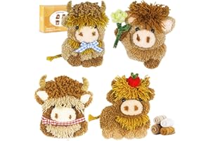 MOREJMTT Punch Needle kit-4,Embroidery kit for Beginners,Punch Needle Kits Adults Beginner,Needles, Curved Scissors, a Tool Storage Box, Yarn, Easy-to-Follow Instructions, and Tutorial Videos(4 Highland Cow)