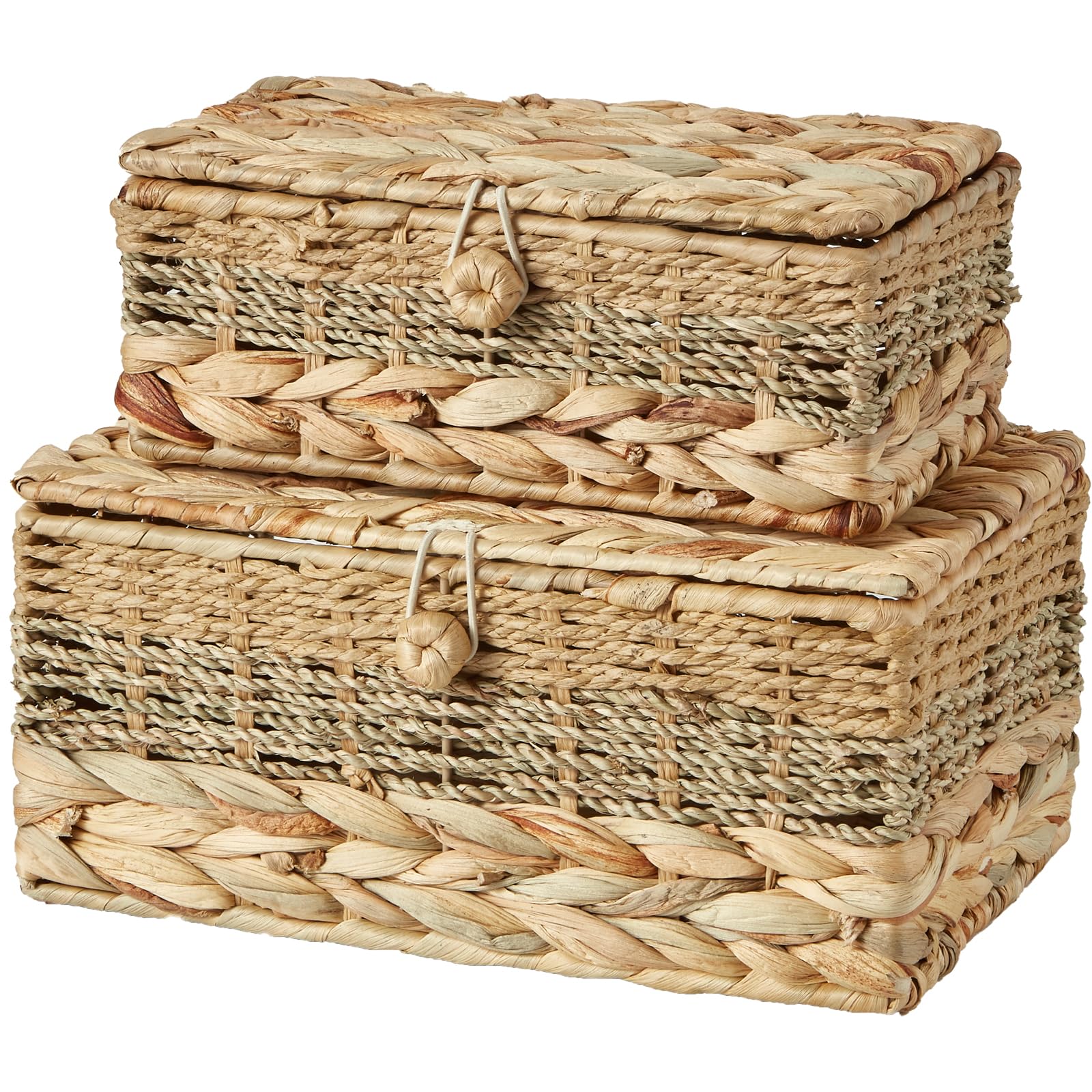 VinneGenzz 2PCS Wicker Storage Baskets with Lids Decorative Bohemian ...