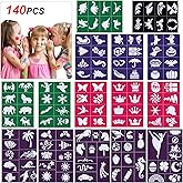 HOWAF 15 Large Sheets Glitter Tattoo Stencils for Kids, Face Paint Stencils Reusable, Children Make-up Temporary Tattoos