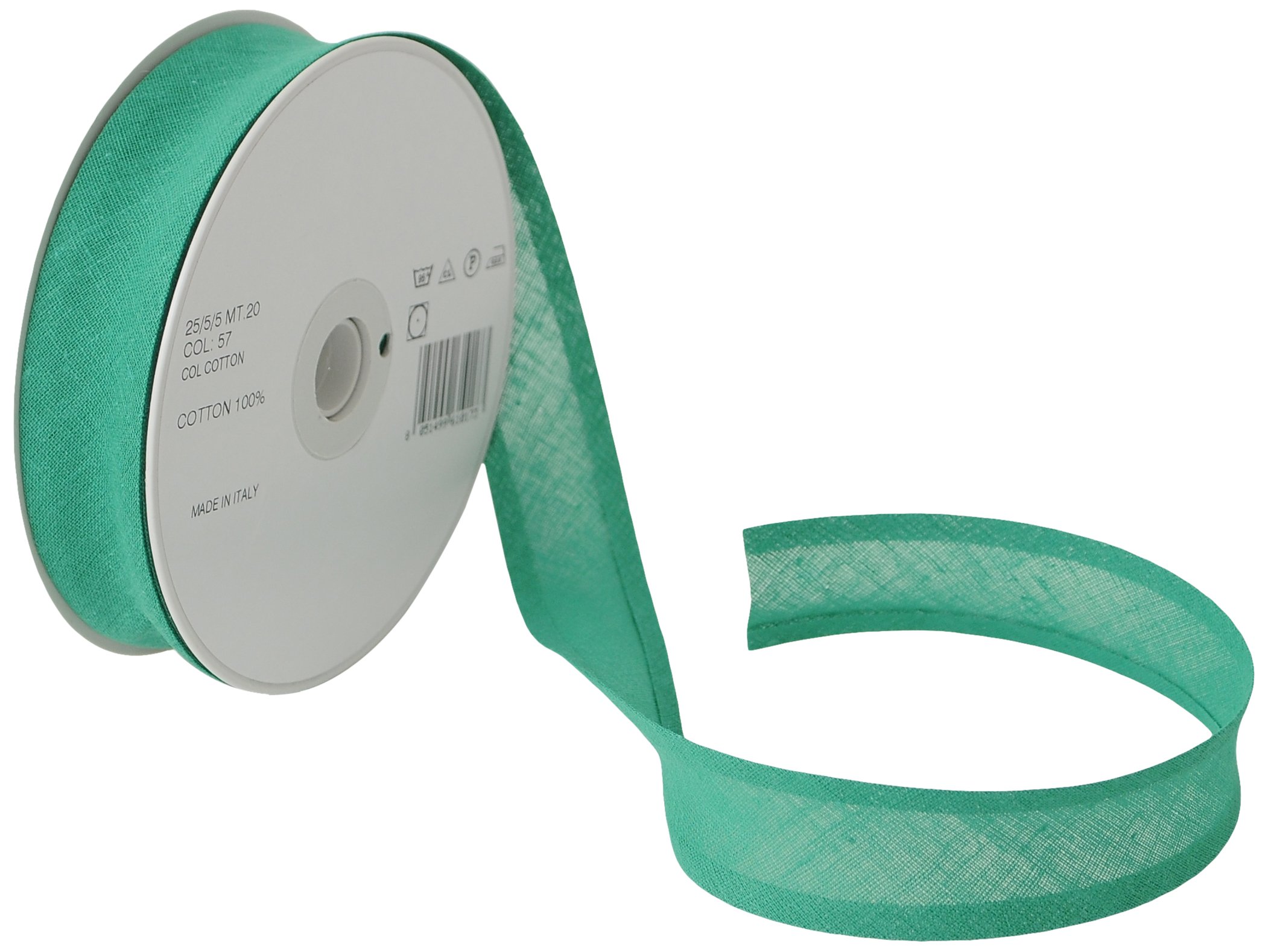 Trimz 25/5/5 mm Cotton Bias Binding, Green 57 – Double‑Fold Sewing Tape for Quilting, Dressmaking & DIY Crafts