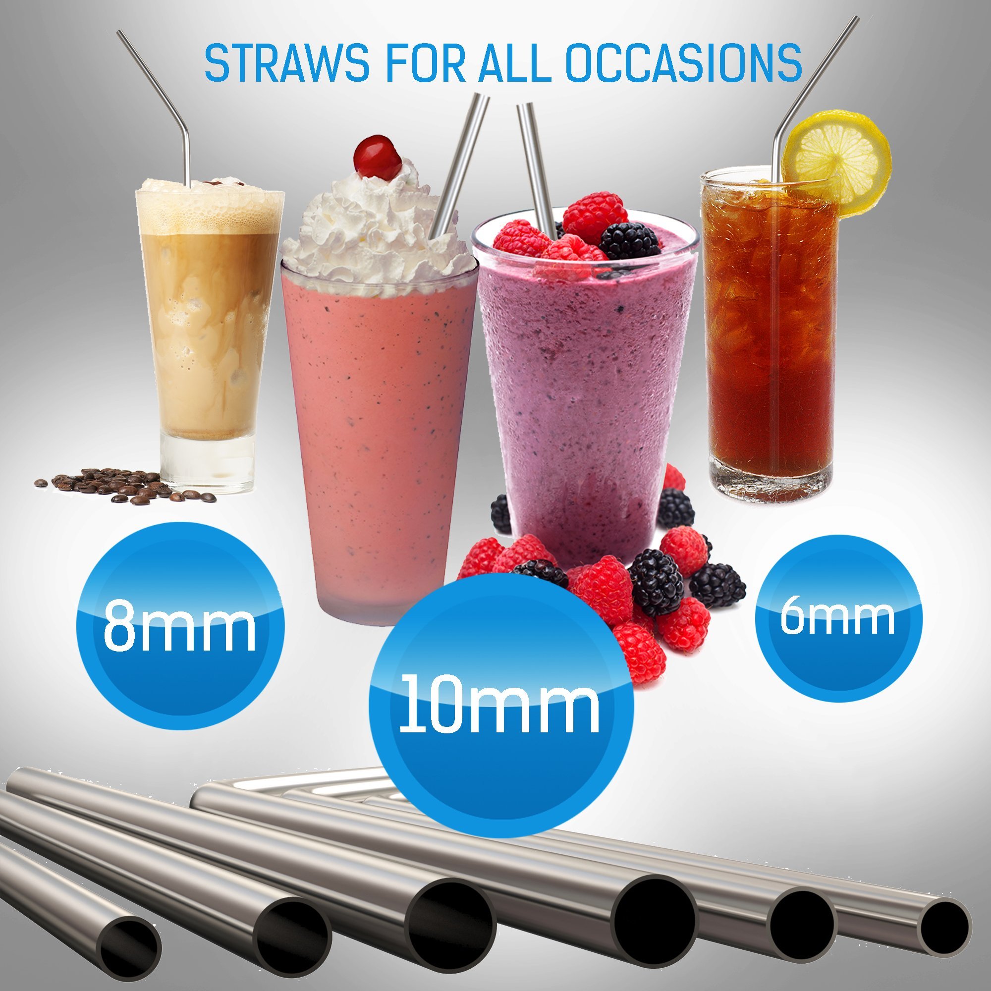 Extra Long Stainless Steel Metal Straws Fits Yeti, RTIC, SIC, Ozark