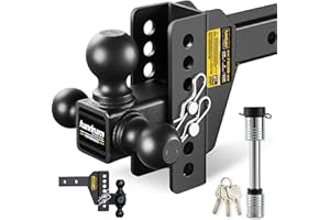 HANDNAM Adjustable Trailer Hitch, Drop Hitch Fits 2-Inch Receiver, Tow Hitch with 6-Inch Drop, 12,500 LBS, Tri-Ball (1-7/8", 2", 2-5/16") Truck Trailer Hitch Receiver with Double Anti-Theft Pins Locks