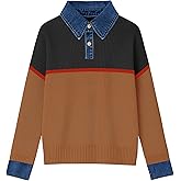 Women’s Sweaters Long Sleeve Denim Lapel V Neck Buttons Closure Pullover Tops Casual Winter Polo Sweater