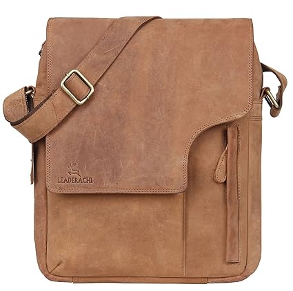 LEADERACHI Hunter Leather Messenger Bag [Apulia-Brown]