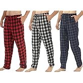 3 Pack Men's Pajama Pants Flannel Cotton Soft Pajamas for Men Plaid Pj Bottoms Lounge Sleepwear with Button Fly