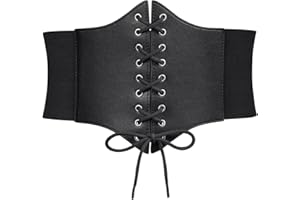 WERFORU Women Corset Elastic Belt Vintage Wide Lace-up Tied Waspie Waist Belt for Costume Halloween