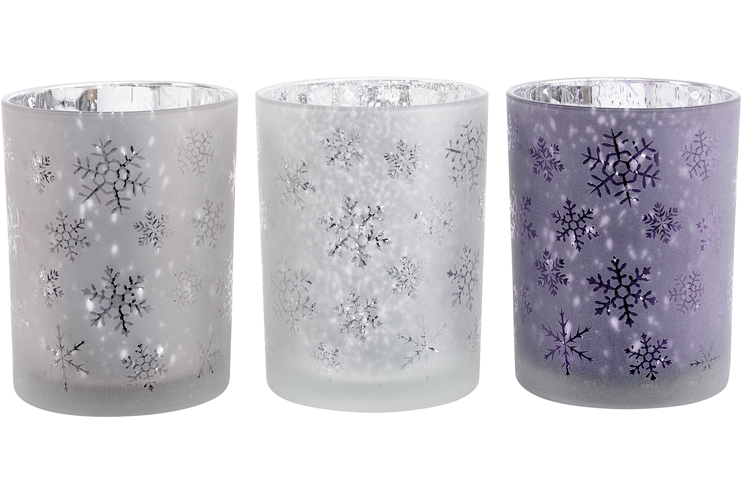 Saville Designs Festive Snowflake Votive Candle Holders 3-Piece Set, Pink/Purple/Blush