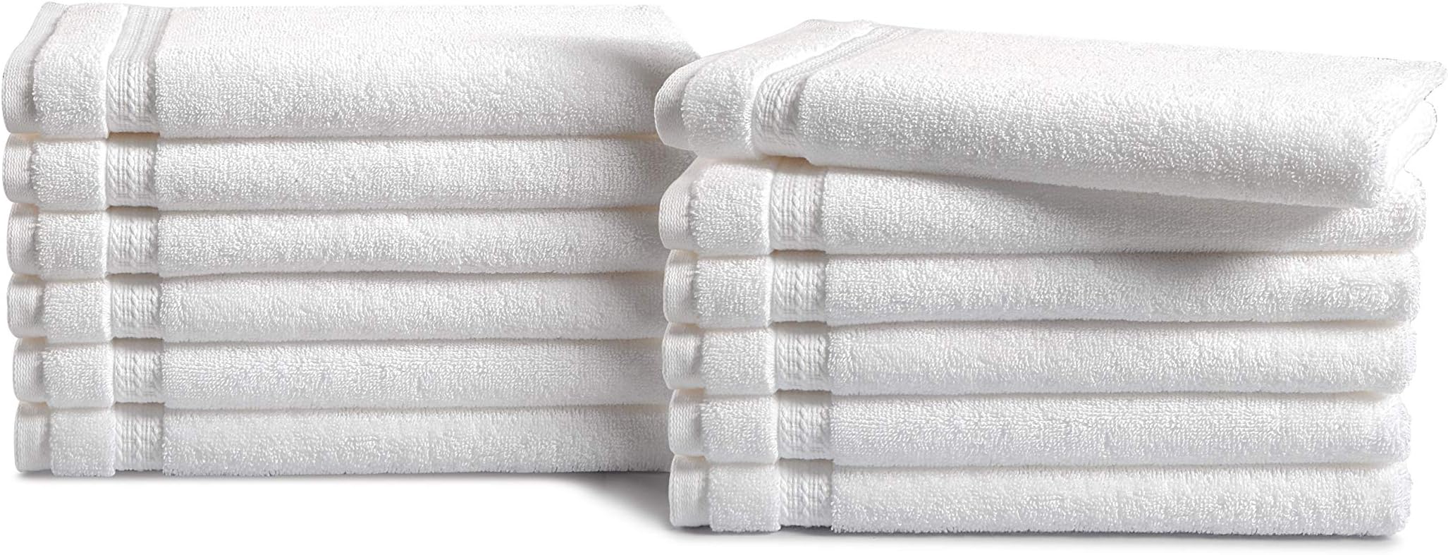 AmazonCommercial 100% Premium Cotton Hand Towel Set - Pack of 12, 16 x 28 Inches, 580 GSM, White