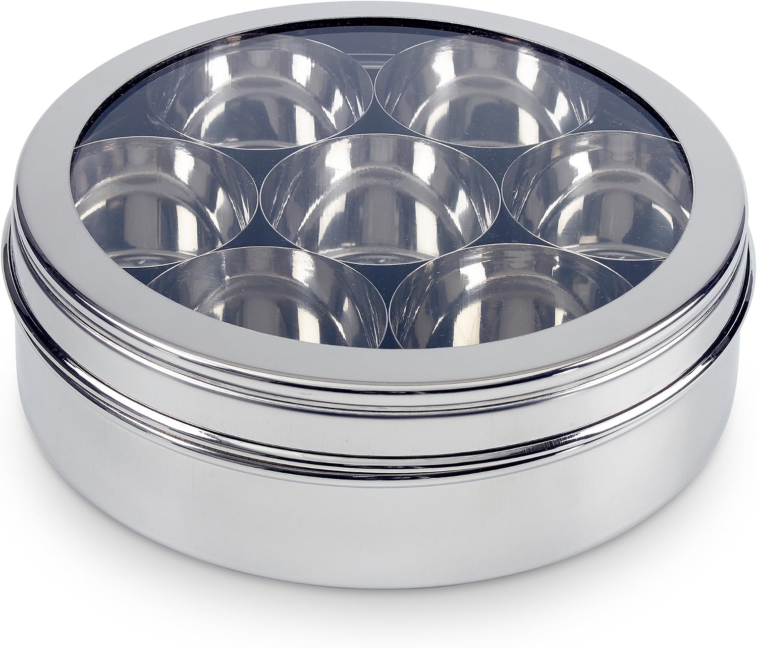 Zinel 7201 Stainless Steel Spice Box/Masala Dabba with 7 Comparments and Transparent Lid, 18cm, 18 cm, Silver - Image 5
