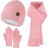 Pleneal Winter Chenille Hat Gloves Scarf Set for Women Men Warm Beanie Hats Touchscreen Gloves Thick Soft Scarf