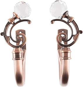 Lavish Home Curtain Holdbacks with Mounting Hardware Decorative Drape Tieback Hooks with Crystal Ball Finials for Home Décor, Set of 2, Copper
