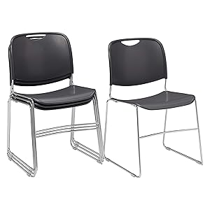 National Public Seating 8500 Series Ultra-Compact Plastic Stack Chair, Gunmetal (4 Pack)